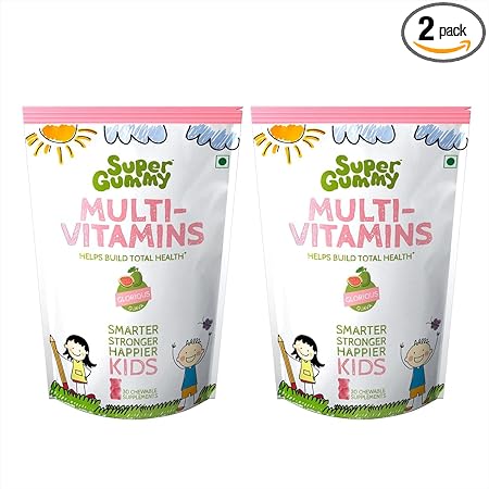 Super Gummy Kids Multivitamin Vegetarian Gummies, 16 Essential Nutrients for Childrens Overall Growth (30 Chewable Gummy Bears) - Pack of 2