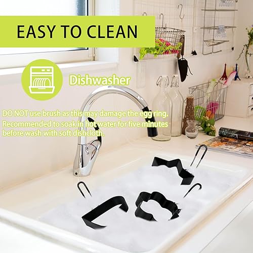 Miniatura 8 de Paquete de 4 moldes de acero inoxidable para anillos de huevo con moldes de metal antiadherentes para sándwiches de huevo frito, para freír o dar