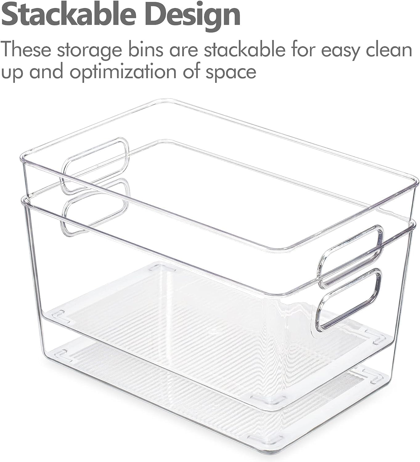 Clear Plastic Storage Bins – 4 Large Containers for Kitchen Organization or Pantry Organization and Storage, Fridge Organizer Plastic Bins, Pantry Organization and Storage Bins, Cabinet Organizers