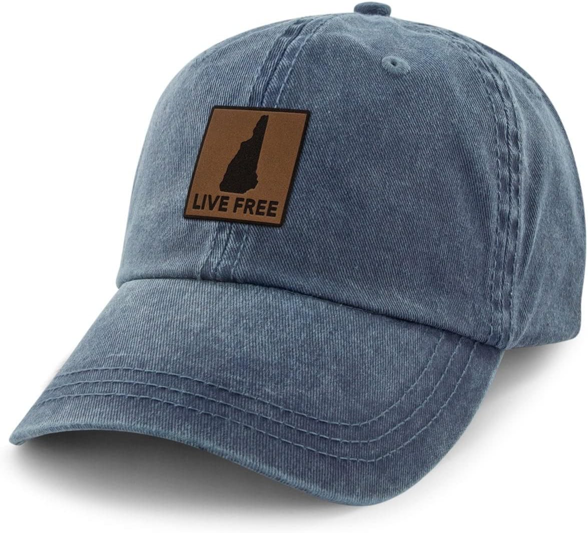Chowdaheadz Live Free New Hampshire Leather Patch Washed Dad Hat