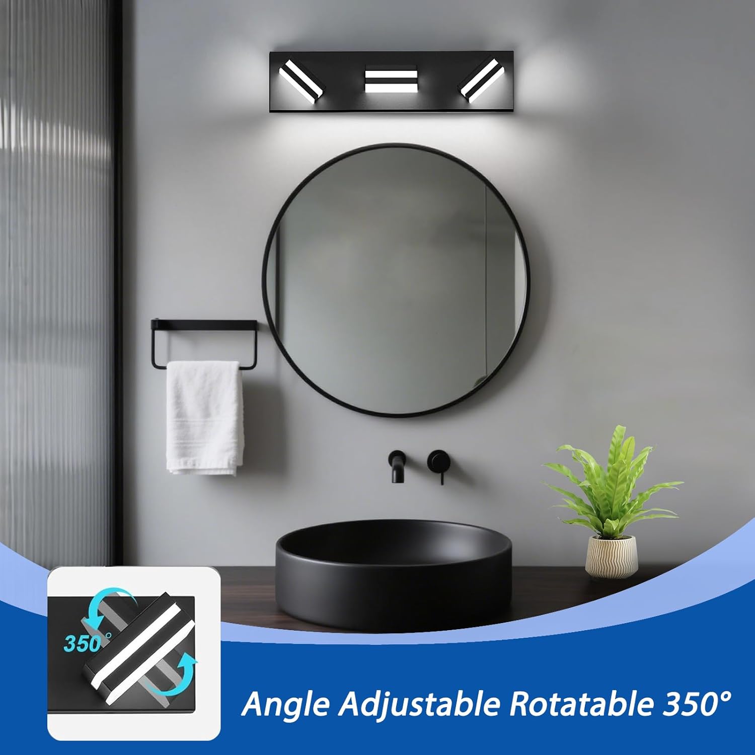 IZORRO LED Modern Bathroom Lights Fixtures(3-Light,Dimmable),Matte Black Acrylic Wall Lighting,Vanity Lights for Bathroom Over Mirror - 6000k 16In (No Assembly Required) - Image 2