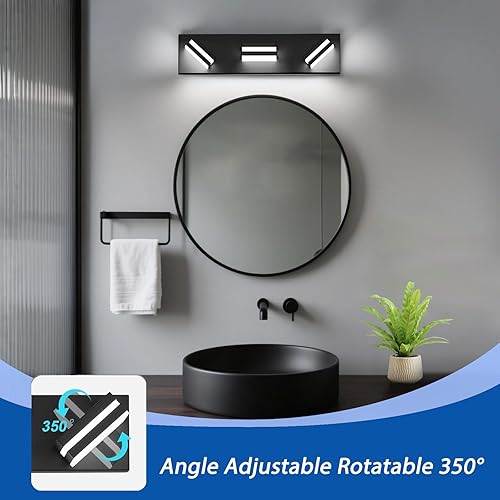 Miniatura 2 de IZORRO Luces LED modernas para baño (3 luces), iluminación de pared acrílica negra mate, luces de tocador para baño sobre espejo - 6000 K 16 pulgadas