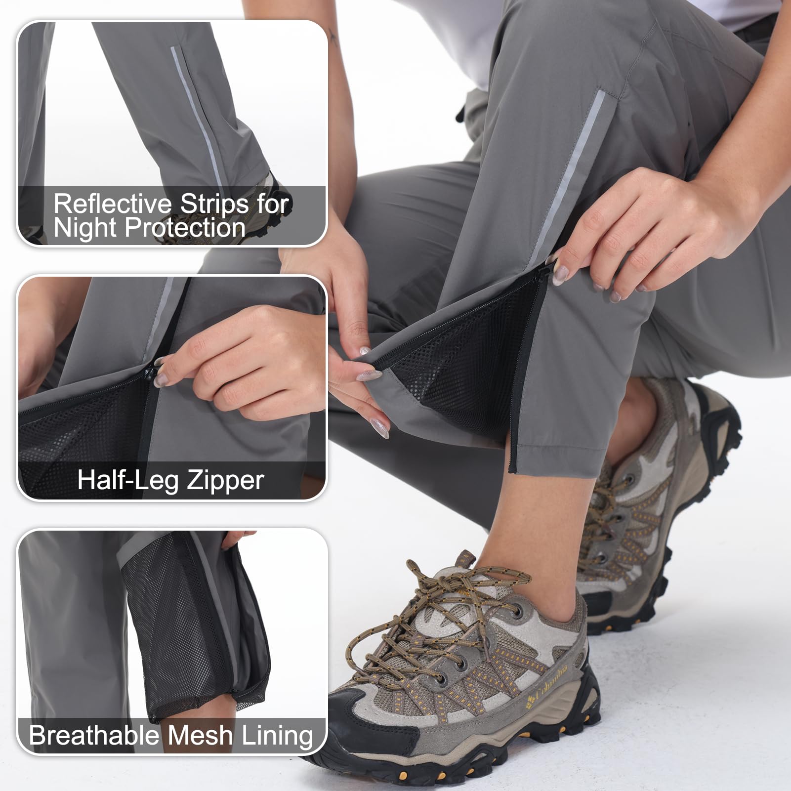 MOCOLY Reflektierende Fahrrad Regenhose Damen Überziehhose wasserdichte Matschhose Leichte Atmungsaktive Wanderhose Wasserdicht Hose für Outdoor Trekking und zum Angeln
