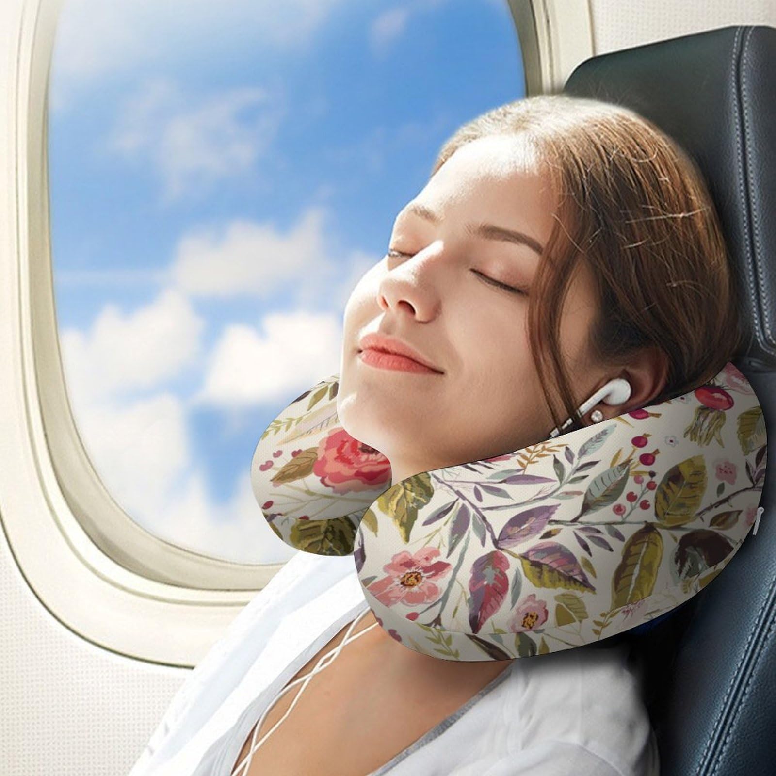 Almohada de viaje, almohada de cuello de flores de amapolas de acuarela para viajes, almohada de apoyo portátil de espuma viscoelástica para dormir