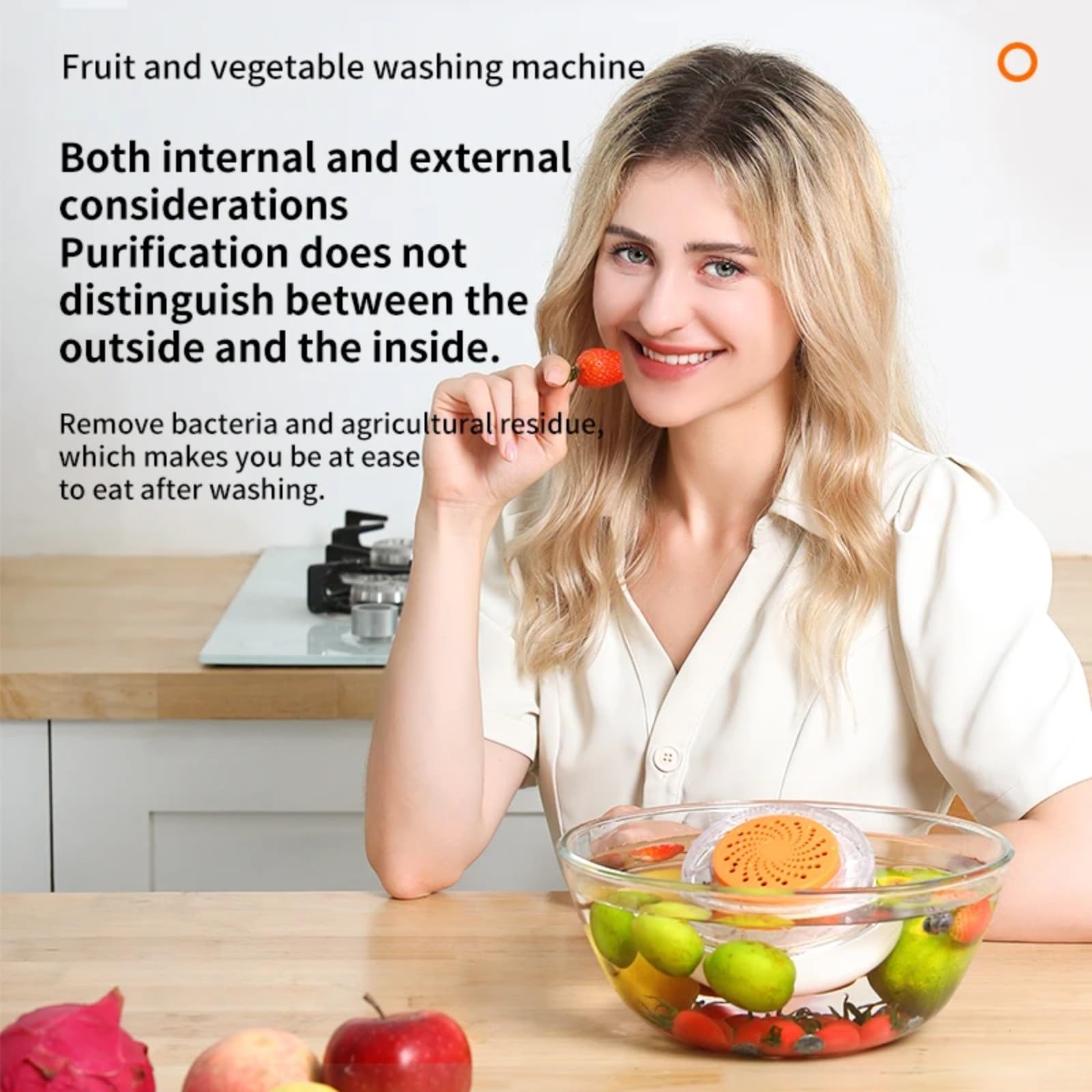 1 Packung Obst Gemüse Reiniger mit Hydroxyl für Ion Tech für 99,99% Reinigung von Fleisch und Meeresfrüchten Kabelloses Design Weiß 10x10x8cm für Küche