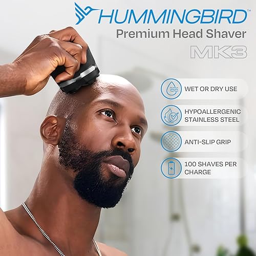 Miniatura 7 de HUMMINGBIRD MK3 - Afeitadora de cabeza para hombres calvos, maquinilla de afeitar rotativa eléctrica húmedaseca, impermeable, inalámbrica,