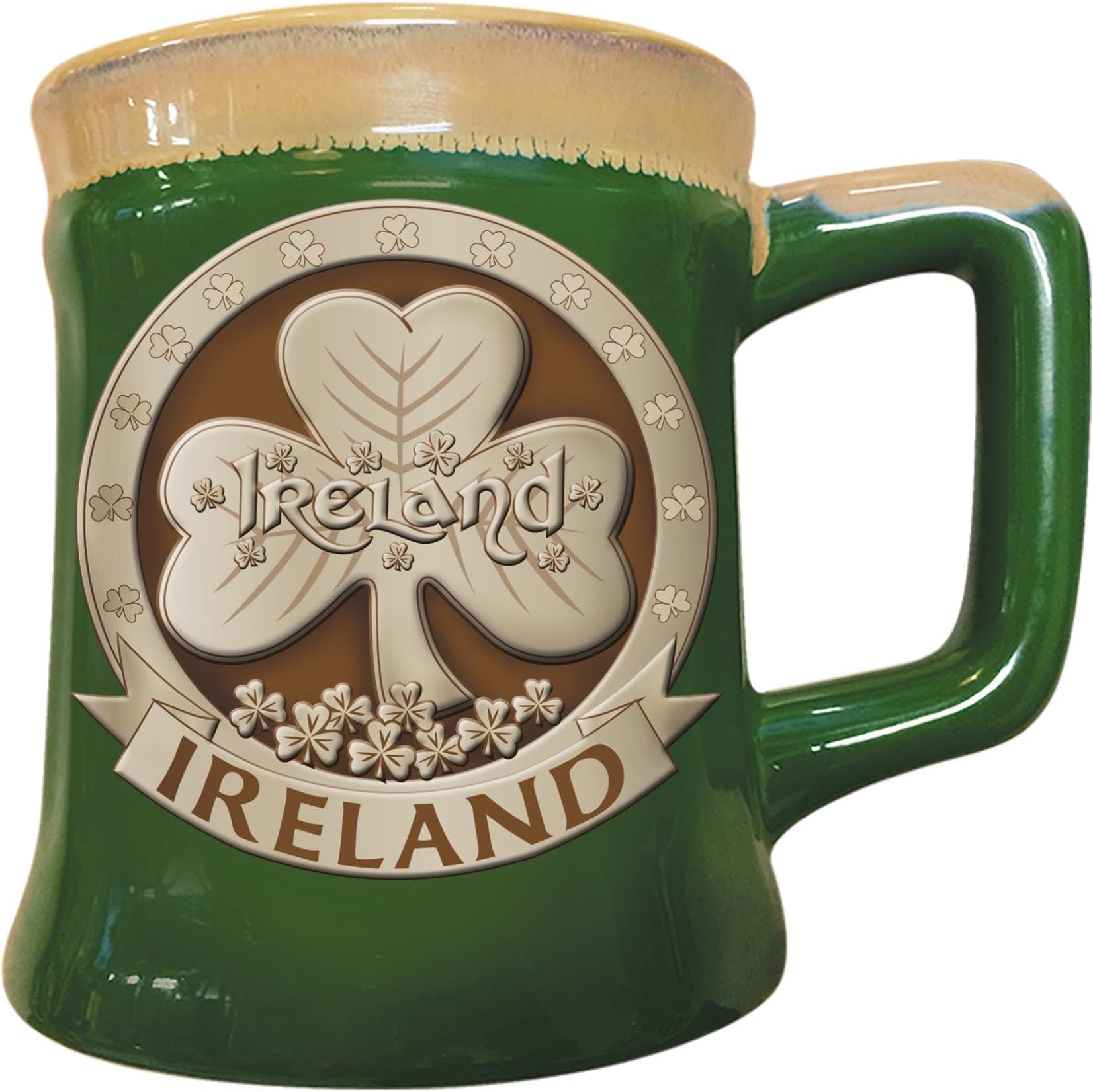 Irish Designed Pottery Mug With A Shamrock Design Green