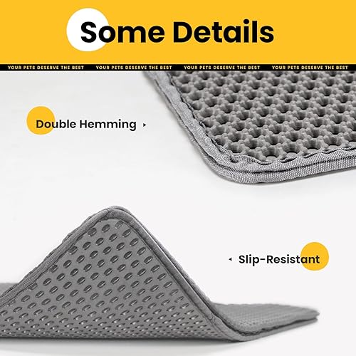 Miniatura 8 de Tapete de arena para gatos, tapete de doble capa impermeable de alta calidad, diseño de panal para control de dispersión, fácil de limpiar para caja