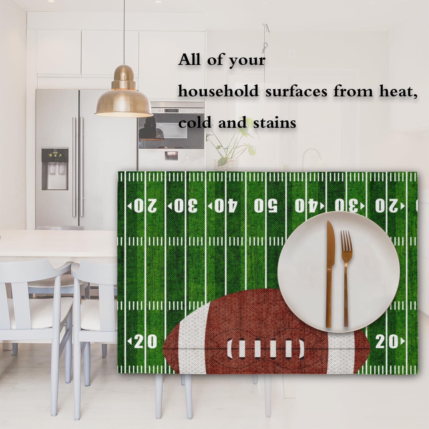 Placemats Set of 6 - Vintage American Football Field Place Mats for Dining Table - Heat Resistant Table Mats Washable Placemat Kitchen Home Party Indoor Outdoor Decor, 12 x 18 Inch, Sport Theme