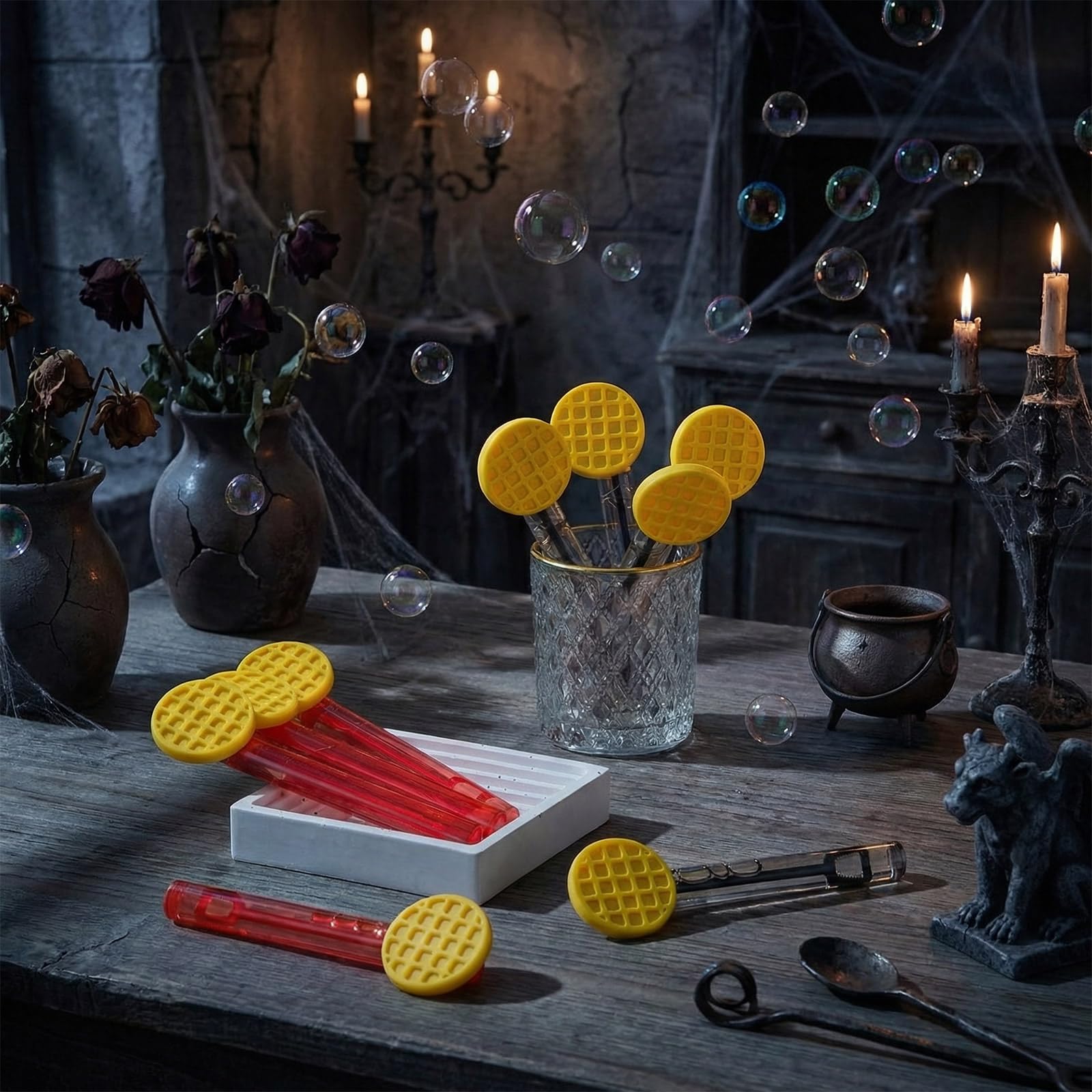 Jenaai 24 Stück Waffeln Seifenblasenstäbe Waffeln Seifenblasen Partygeschenke für Sommeraktivität Cartoon Geburtstag Geschenke Karneval Goody Bag Stuffers Hochzeitsbedarf