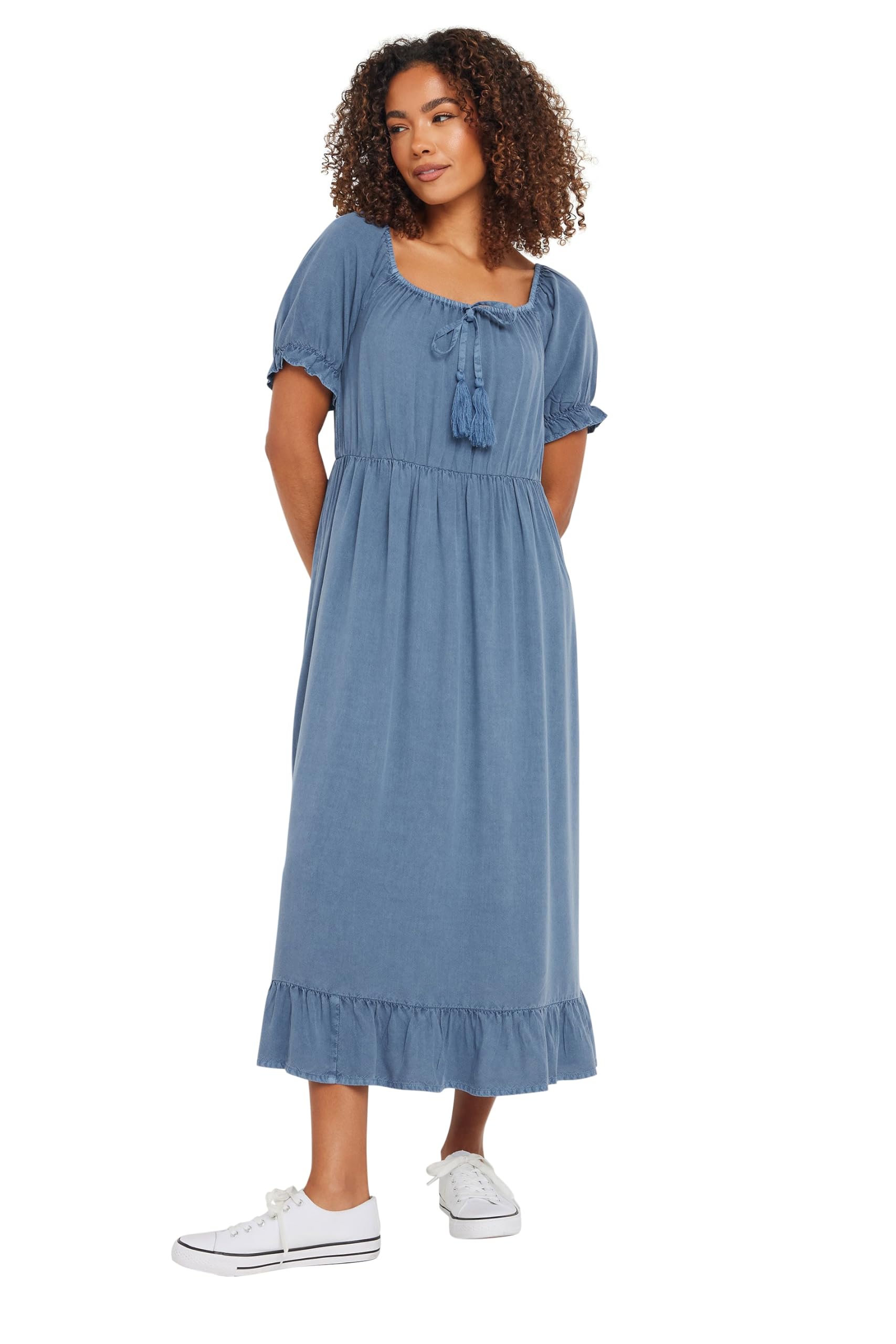 M&Co Women's Blue Tassel Detail Smock Dress