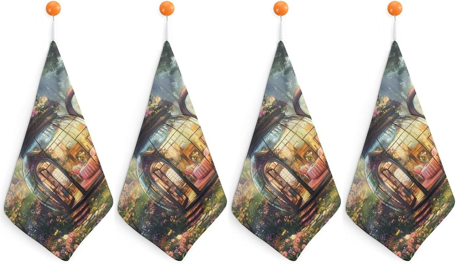 Teapot Cottage Towel Hand Towels Decorative Towel for Bathroom Kitchen Shower Gym 4PCS