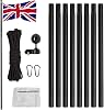 25FT Sectional Flagpole, Adjustable Aluminum Outdoor Flagpole with UK National Flag, Black Ball Finial, Suspension Rope for Residential and Commercial Courtyards, Black