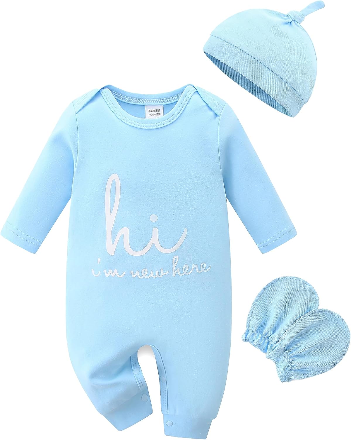 Babymine Newborn Unisex Baby Clothes 100% Cotton Outfit with Mittens & Hat