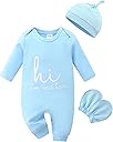 Babymine Cute Newborn Unisex Baby 100% Cotton Long Sleeve Onesie Coming Home Outfits,Soft Romper with Mittens & Hat