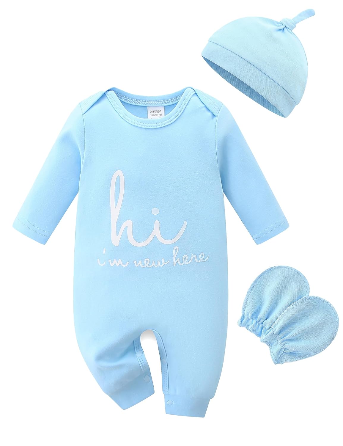 Cute Newborn Unisex Baby 100 Cotton Long Sleeve Onesie Coming Home Outfits Soft Romper with Mittens Hat