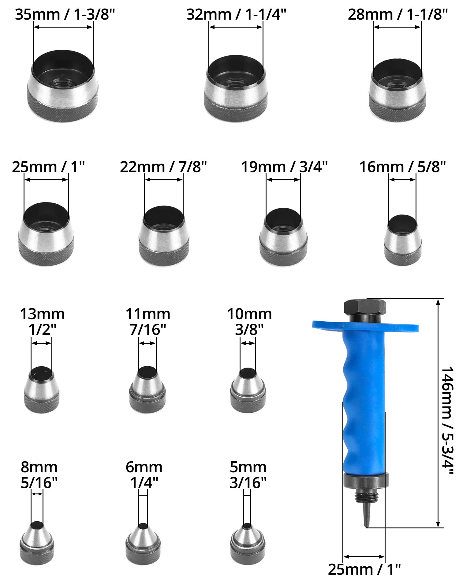 QWORK® 14-częściowy zestaw dziurkaczy 5-35 mm, zestaw dziurkaczy, narzędzie do dziurkowania
