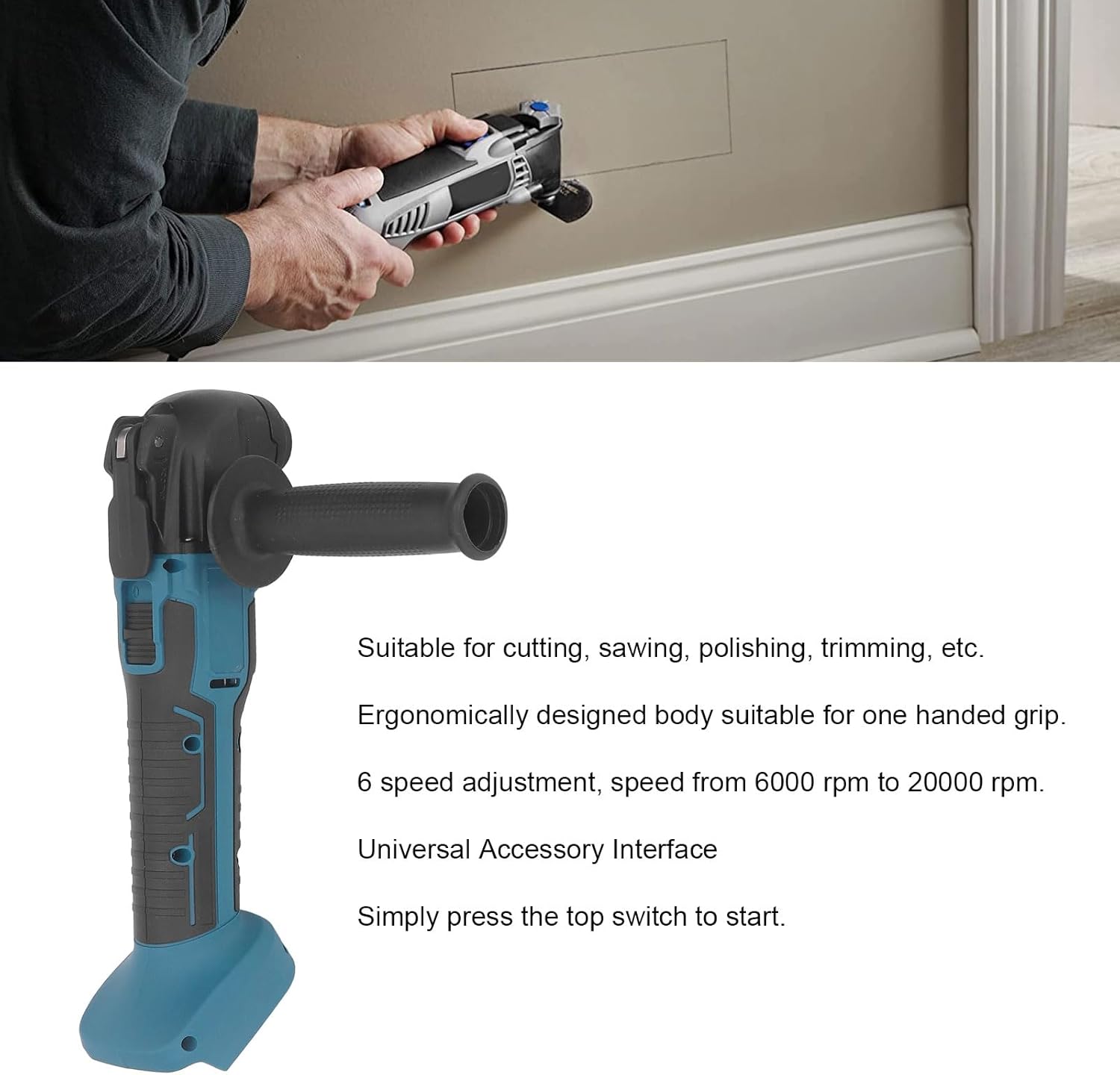 Oscillating Tool, 3° Oscillating Angle Cordless Oscillating Multi Tool, 6 Variable Speed Wood Oscillating Saw, Fast Blade Change Oscillating Saw, for Woodworking