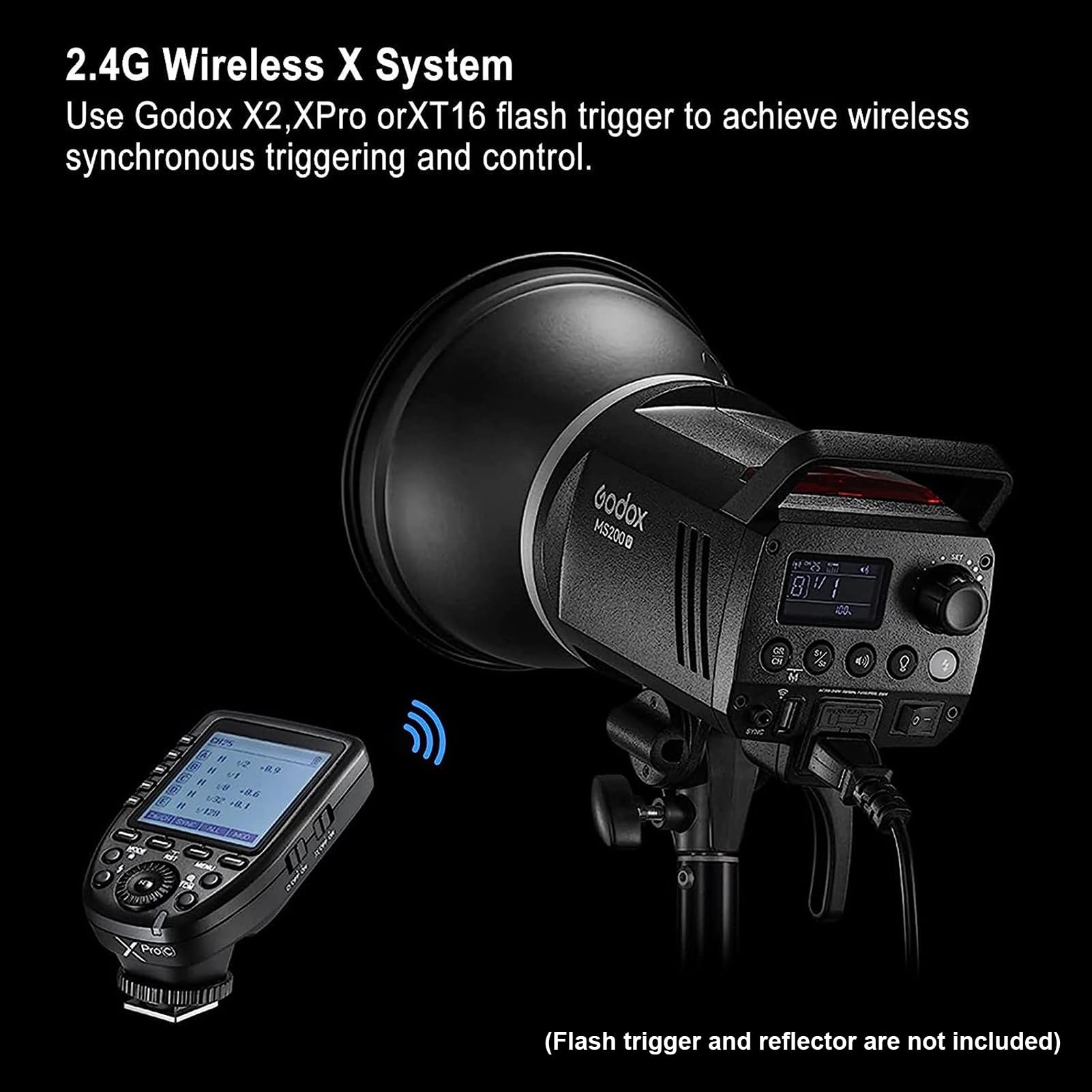 Godox MS200-V Flash de Studio amélioré 200Ws Lumière Stroboscopique GN53 0.1-1.8S Temps de Recyclage 5600 ± 200K Système X sans Fil 2.4G avec Lampe de Modélisation LED 10W Monture Bowens
