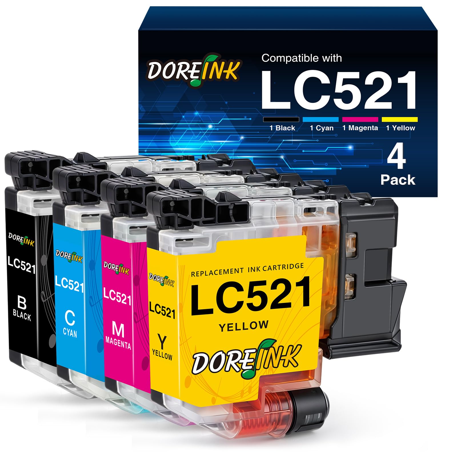 LC521 Wkłady atramentowe kompatybilne z drukarkami Brother LC521VAL do drukarki Brother DCP-J1260W, DCP-J1310DW, DCP-J1313DW, DCP-J1360DW, DCP-J1460DW drukarka, 4 Value Pack (LC521 BK/C/M/Y)