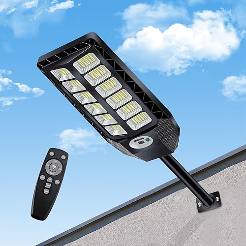 Luces solares de 5000 W para exteriores, IP66 impermeable, sensor de movimiento alimentado por energía solar, luz de calle de 6500 K del atardecer