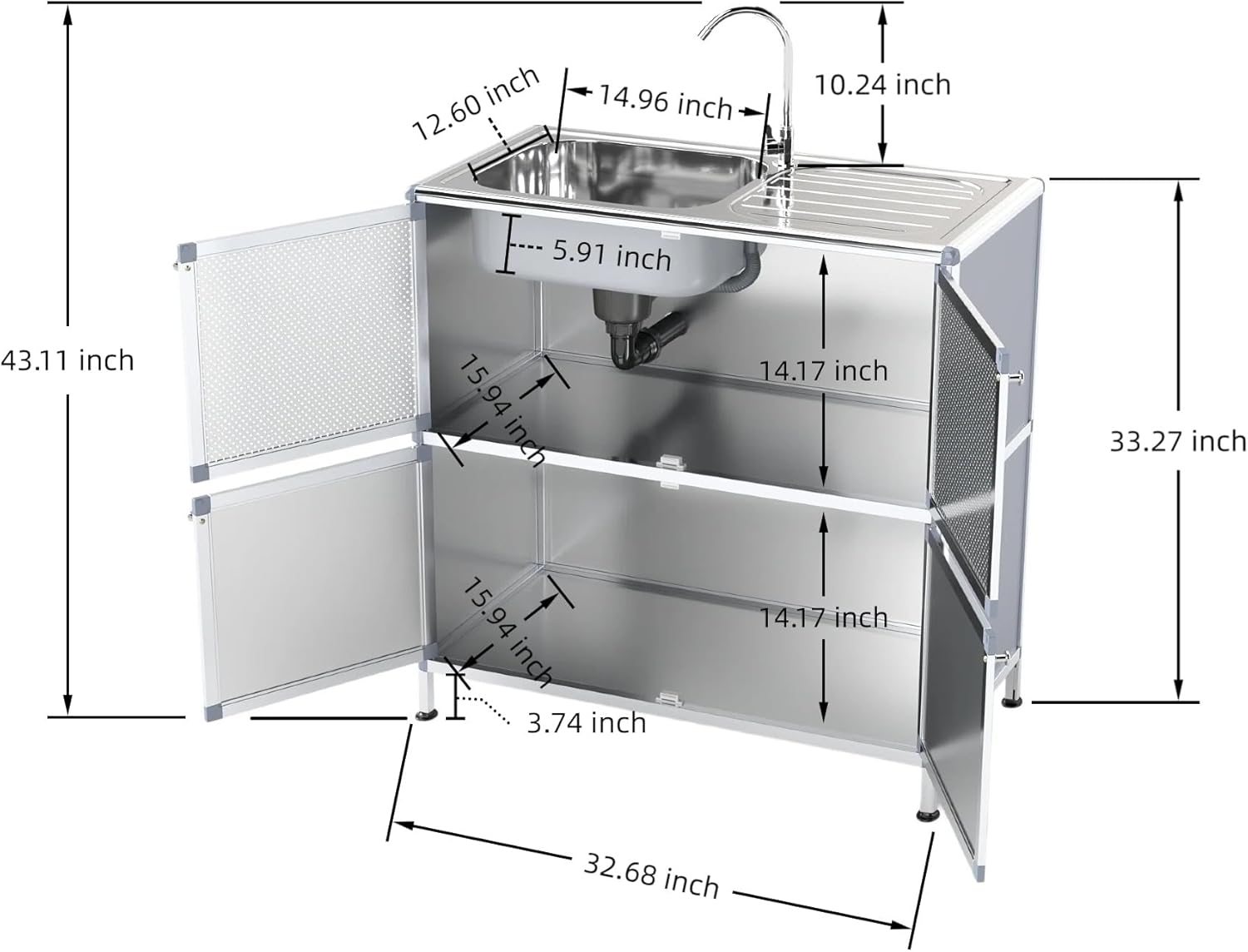 Utility Sink with Cabinet Freestanding Laundry Room Utility Sink Stainless Steel Outdoor Sink Station 32.68" D x 16.93" W x 32.68" H
