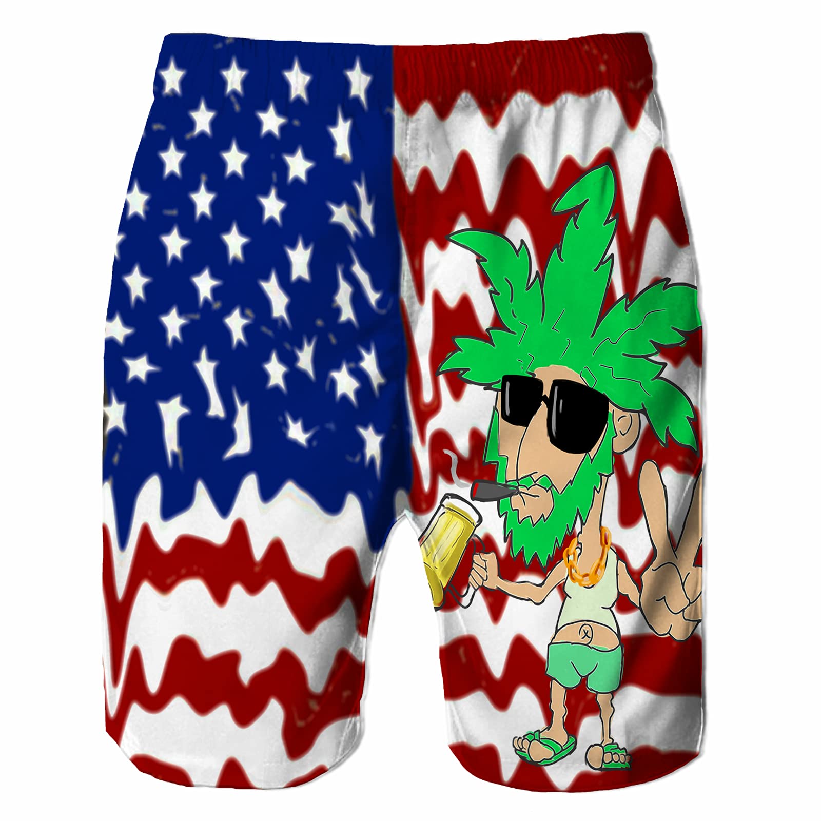 UOER Mens Swim Trunks Weed Smoking Man American Flag Quick Dry Beach Shorts with Mesh Lining Pockets Swimwear