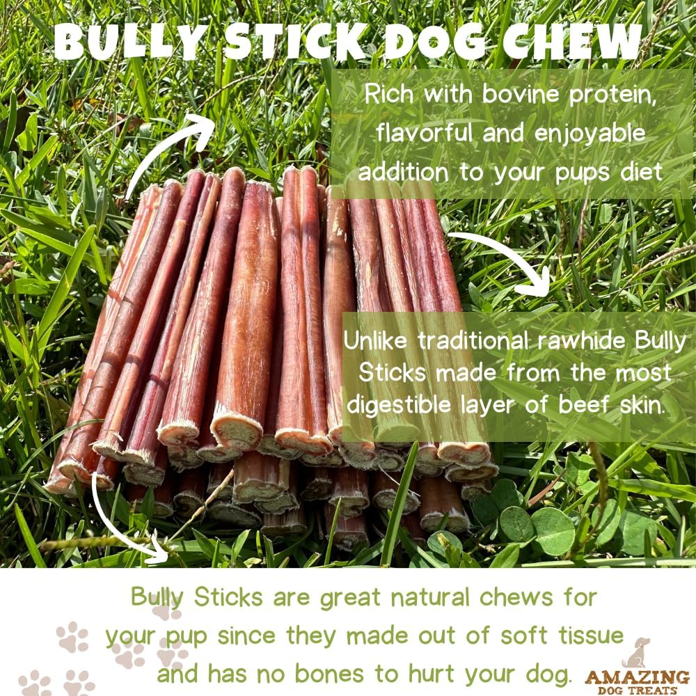 Amazing Dog Treats - Medium Size Bully Sticks (15 Pcs/Pack) - Long Lasting Bully Sticks for Small to Medium Dogs