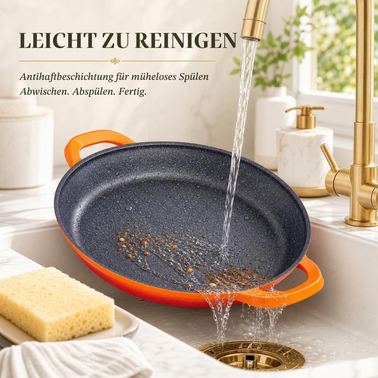 INTIGNIS Professionelle Paellapfanne | 40 cm große Bratpfanne | Aluminium | Antihaftbeschichteter Marmor | Frei von Chemikalien | Für alle Induktionsherde, ofenfest