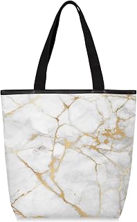 Sacolas de lona com zíper e bolso interno, bolsa de ombro casual feminina bolsa de mão mármore abstrato, bolsas de compras reutilizáveis para cozinha bolsas de lona para uso para livros, sacolas de compras, sacolas de presente, Multicor