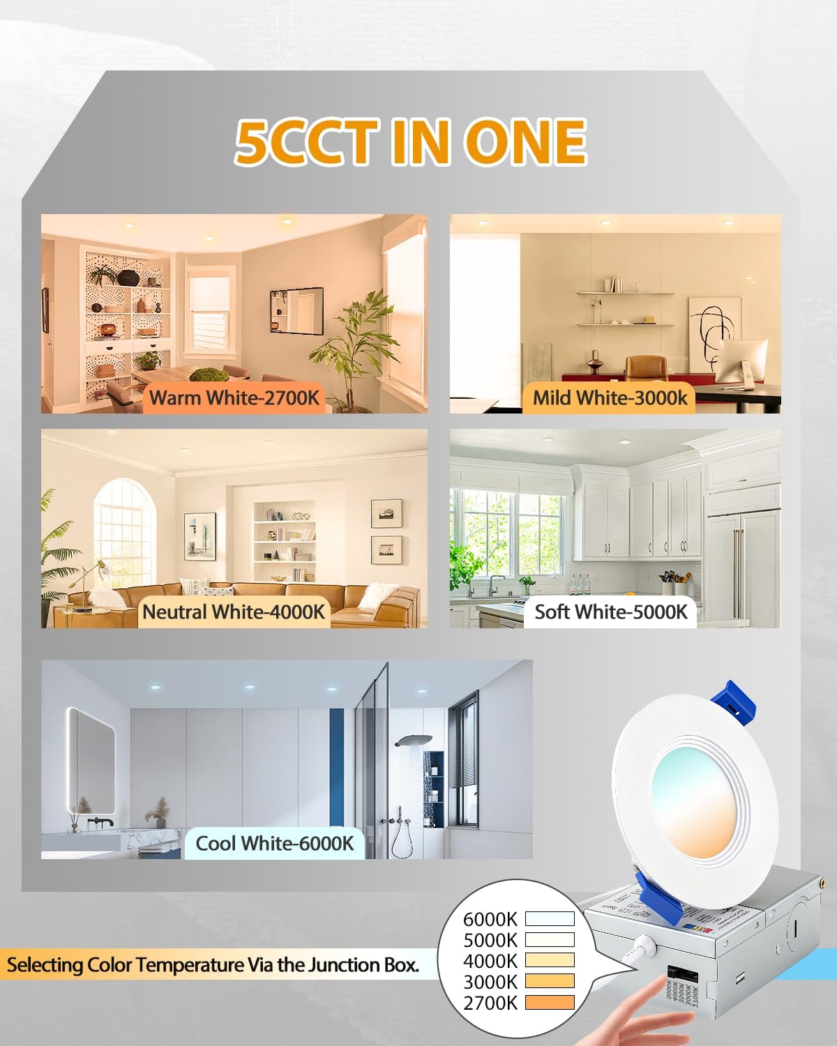 zouzai 24 Pack 3 inch Ultra-Thin LED Recessed Ceiling Light with Junction Box 5CCT Adjustable Dimmable Can-Killer Downlight - ETL and Energy Star Certified (Baffle, 3 inch)
