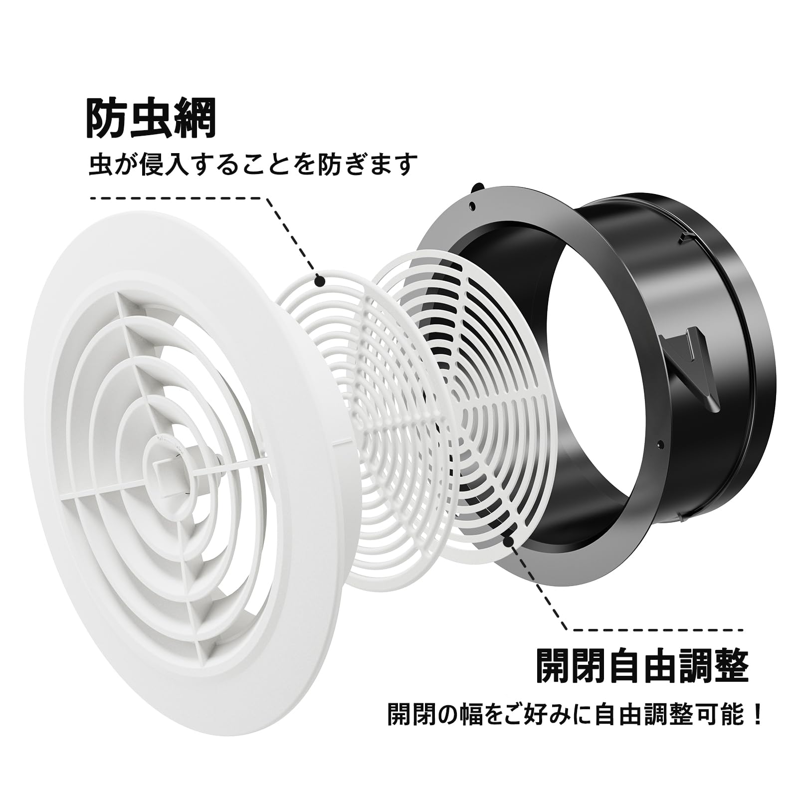 Amazon | Umillion 通気口 換気口 吸気口 PC丸型レジスター 開閉幅自由