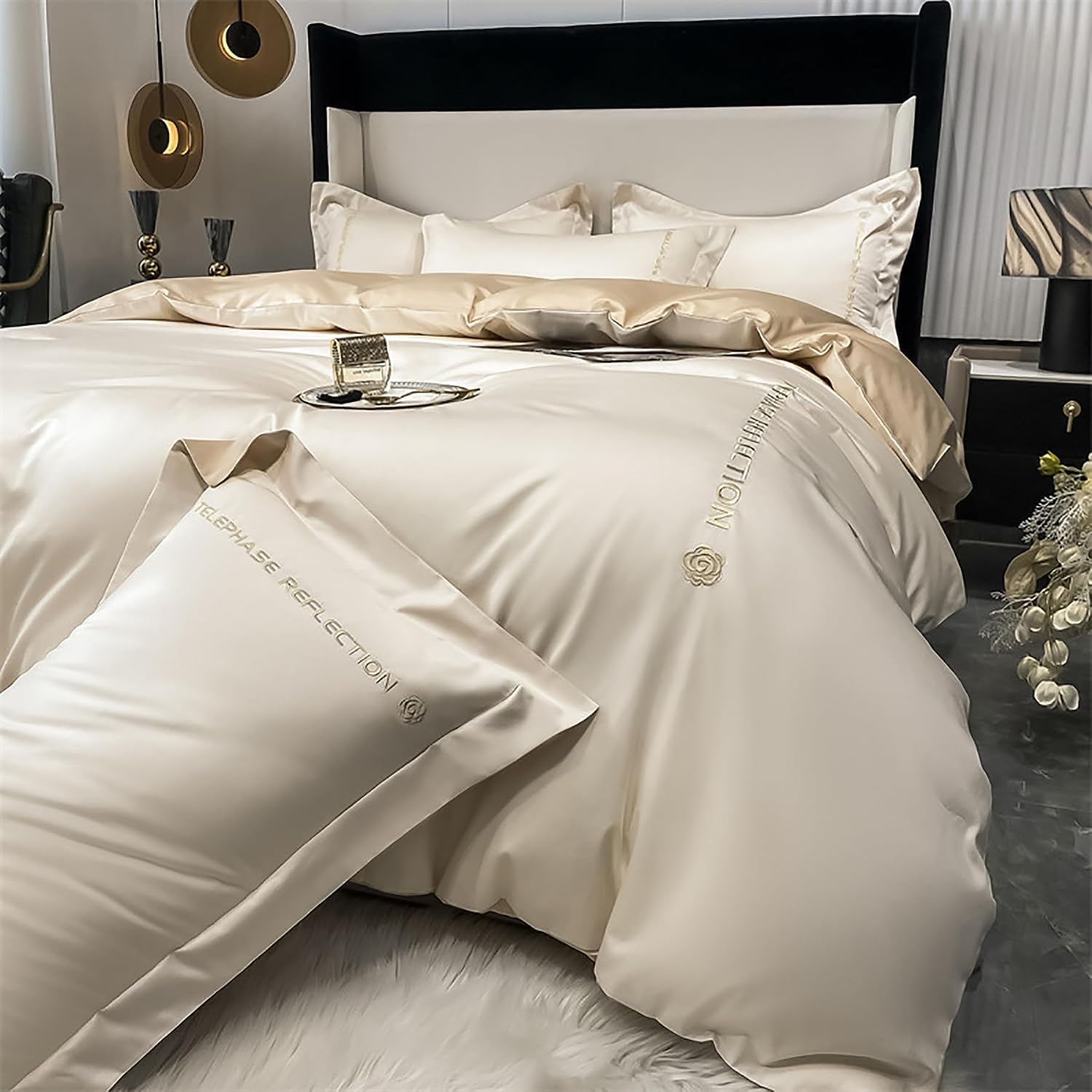 Duvet Cover Set, 100% Cotton, Zippered, Breathable, Offwhite