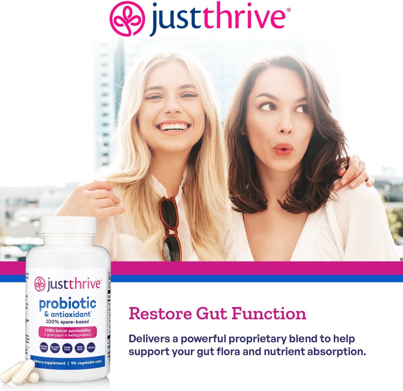 Just Thrive Probiotic & Antioxidant Supplement - 100% Spore-Based Digestive and Immune Support - Gluten Free, 90 Caps - Image 3