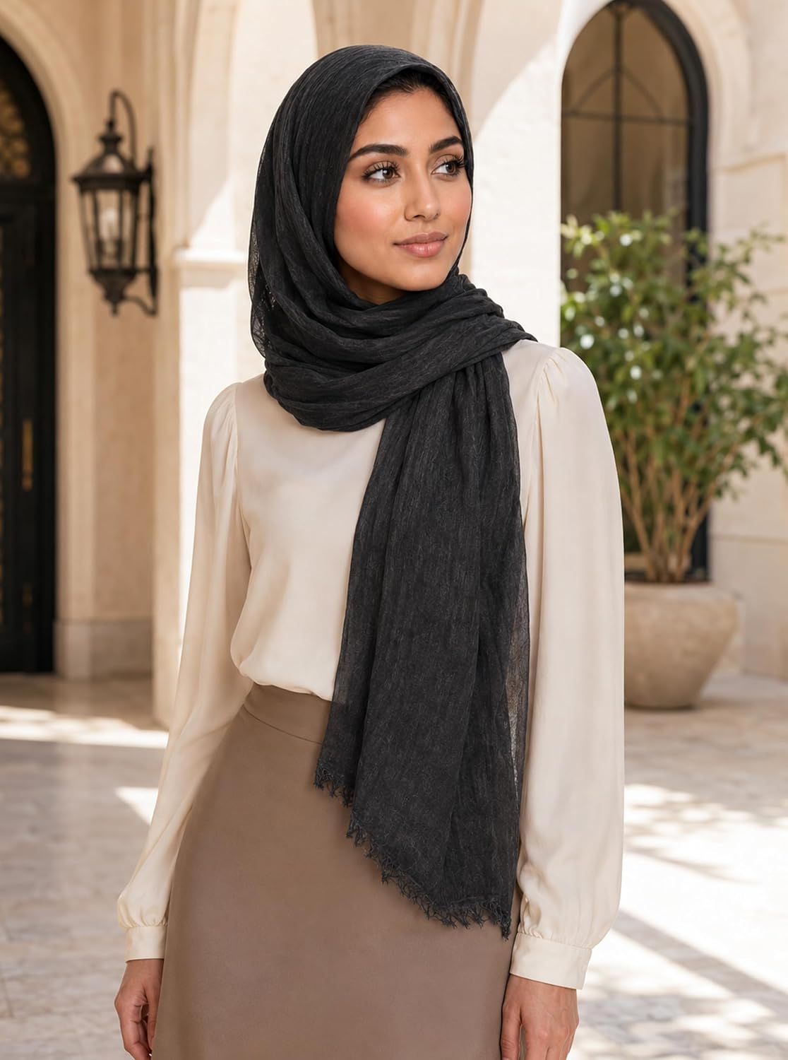 Lightweight Rayon Scarf with Cotton Linen Texture – Breathable Wrinkle Hijab, Vintage Dyed Wrap Shawl