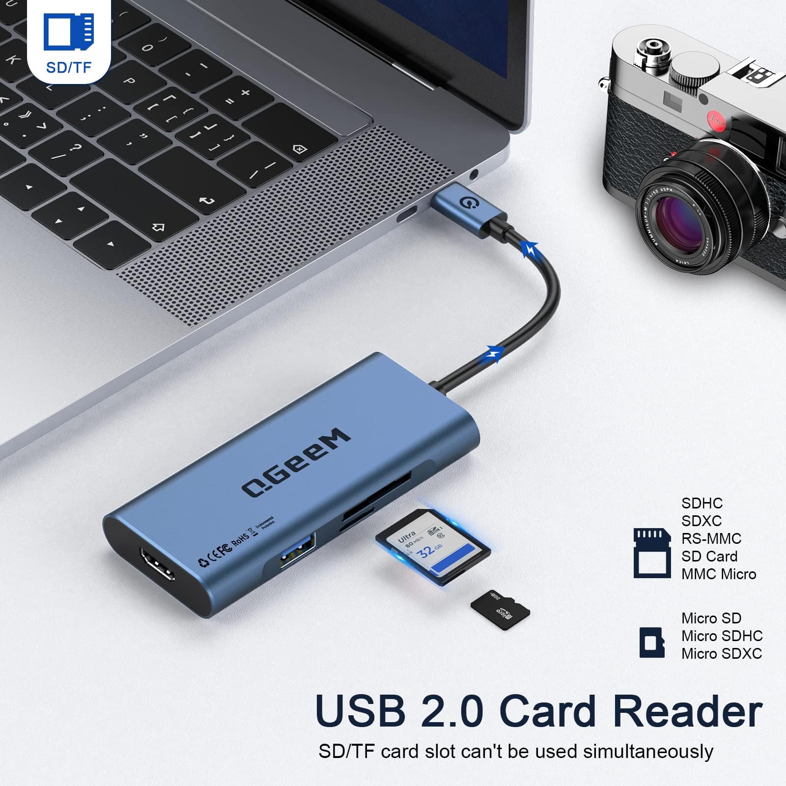 QGeeM Hub USB C, adattatore da USB tipo C a HDMI 4k, 7 in 1 USB C Dongle Dock con alimentazione da 100 W, USB 3.0, lettore di schede, compatibile per iPhone QGeeM Hub USB C, adattatore da USB tipo C a HDMI 4k, 7 in 1 USB C Dongle Dock con alimentazione da 100 W, USB 3.0, lettore di schede, compatibile per iPhone