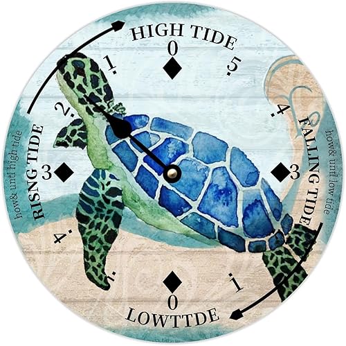 Reloj de marea de madera, tortuga marina, vida marea, reloj de marea, decoración de playa, hora del océano, reloj costero, marea alta y baja, reloj