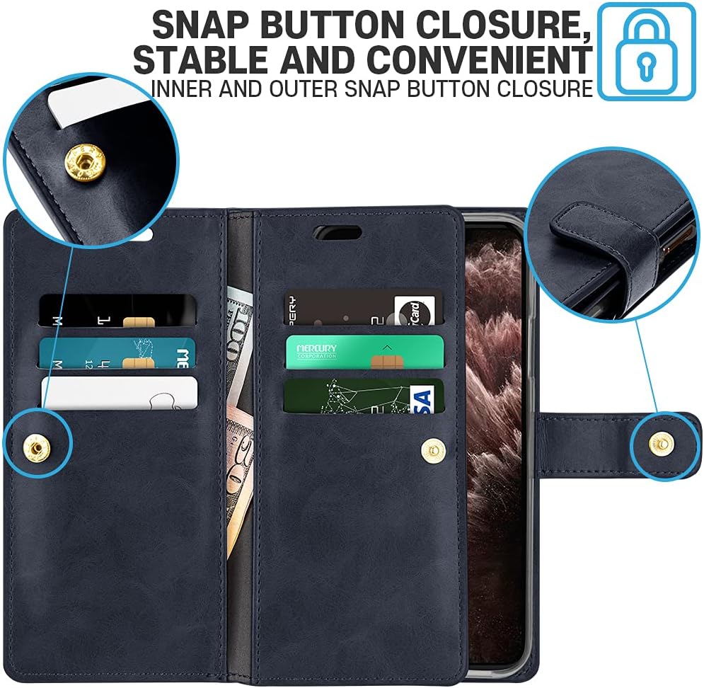 GOOSPERY Mansoor iPhone 11 Pro Max 6.5"(2019) Leather Wallet Case Double Sided Card Holder [9 Card Slots, 2 Money Pockets] Protective Folio Flip Cover Case - Blue Navy