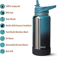 Vista 3 de Botella de agua aislada de 40 onzas con popote, termo de acero inoxidable con vacío, botella de agua térmica grande con 3 tapas a prueba de fugas