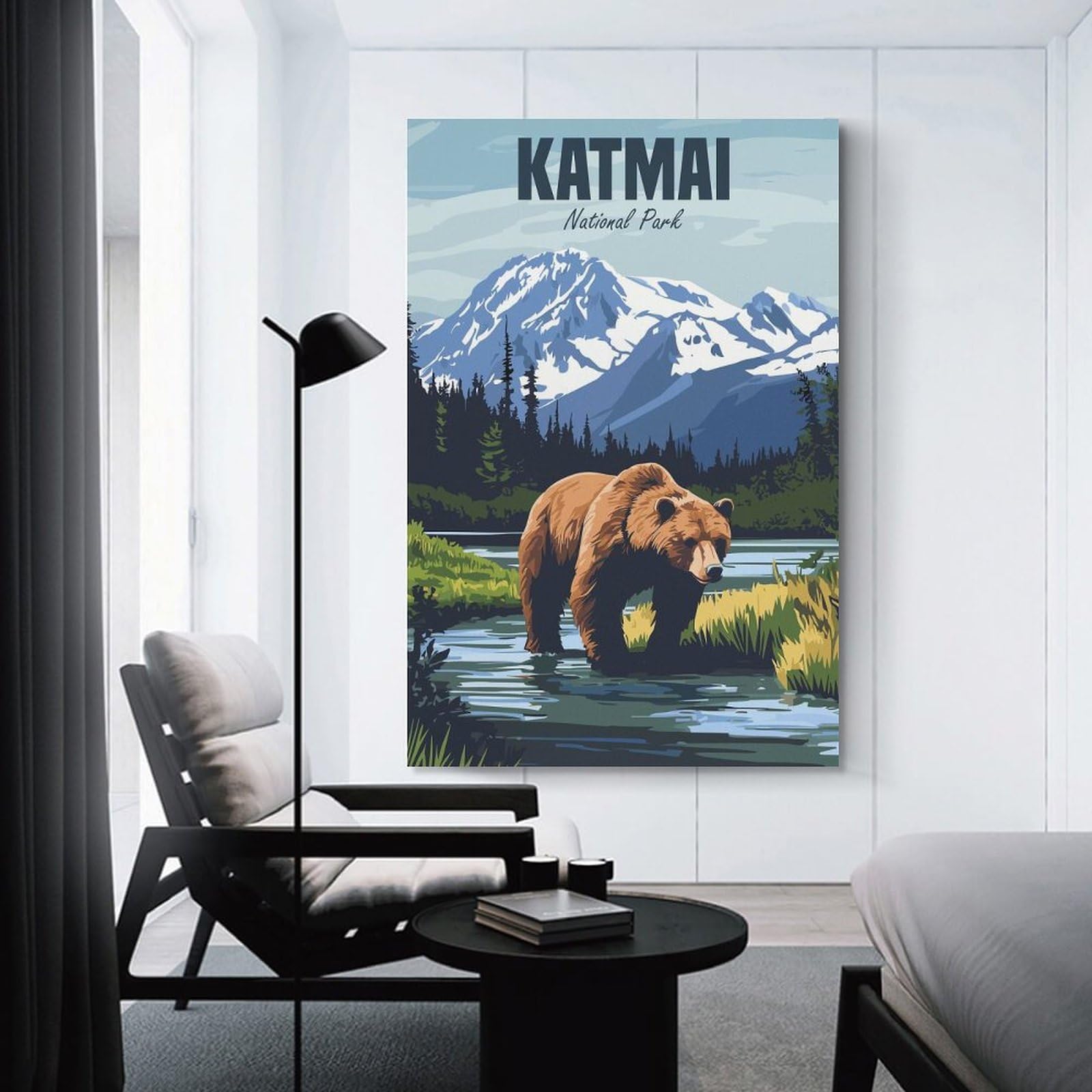 Junmoney Katmai National Park Wall Art Print, 08x12inch(20x30cm), for Front Hall, Corridor Or Welcome Spaces, Wall Decor to Refresh Empty Corners