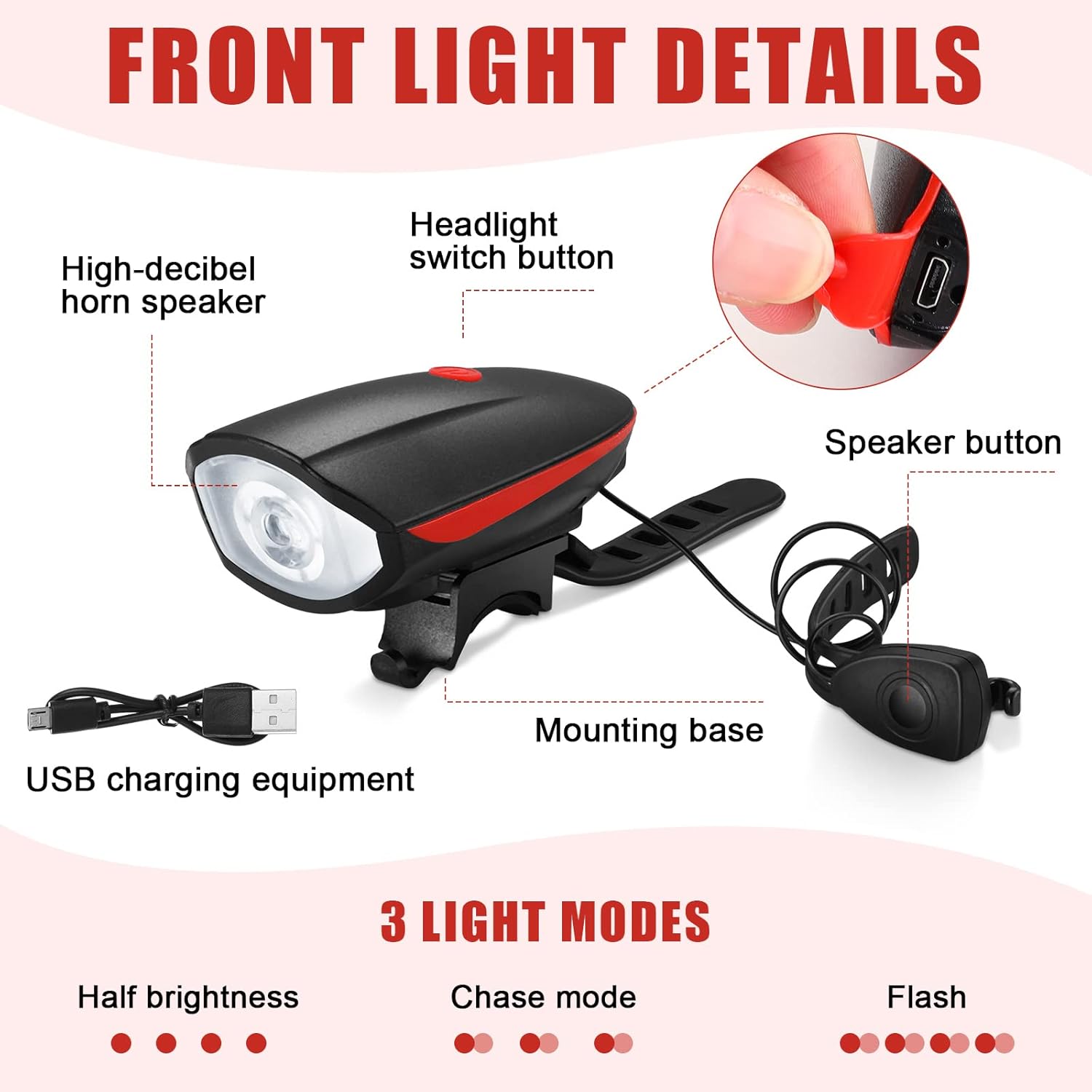 Hanaive 4 Sets Bright LED Bike Light Set USB Rechargeable Bicycle Front Headlight Back Taillight Waterproof Bicycle Light Cycling Accessories for Men Women Night Road Mountain Riding