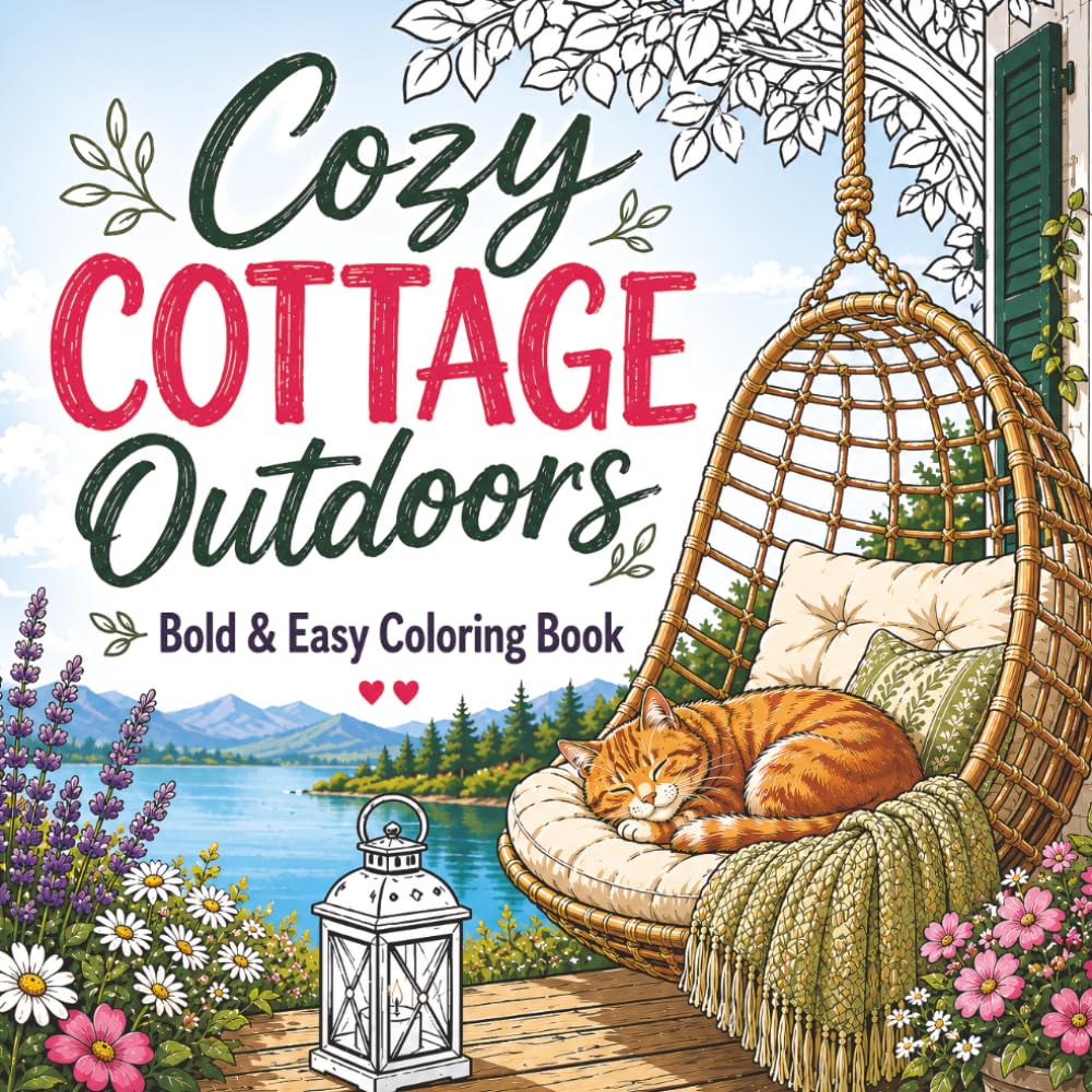 Cozy Cottage Outdoors: Bold & Easy Coloring Book