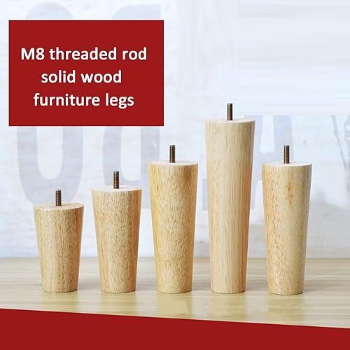 Miniatura 3 de Patas cónicas de madera maciza, patas de mesa de centro con rosca M8, patas de mesa de café, patas de sofá de bricolaje, patas de soporte de