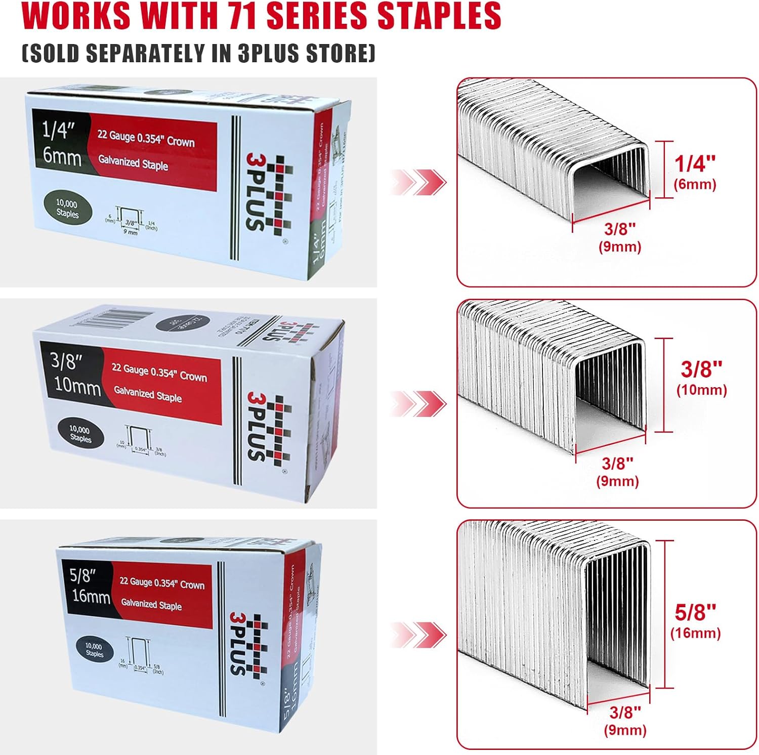 3PLUS H7116SP 22 Gauge 3/8-Inch Crown Pneumatic Upholstery Stapler for 71 Series Staples, 1/4-Inch to 5/8-Inch
