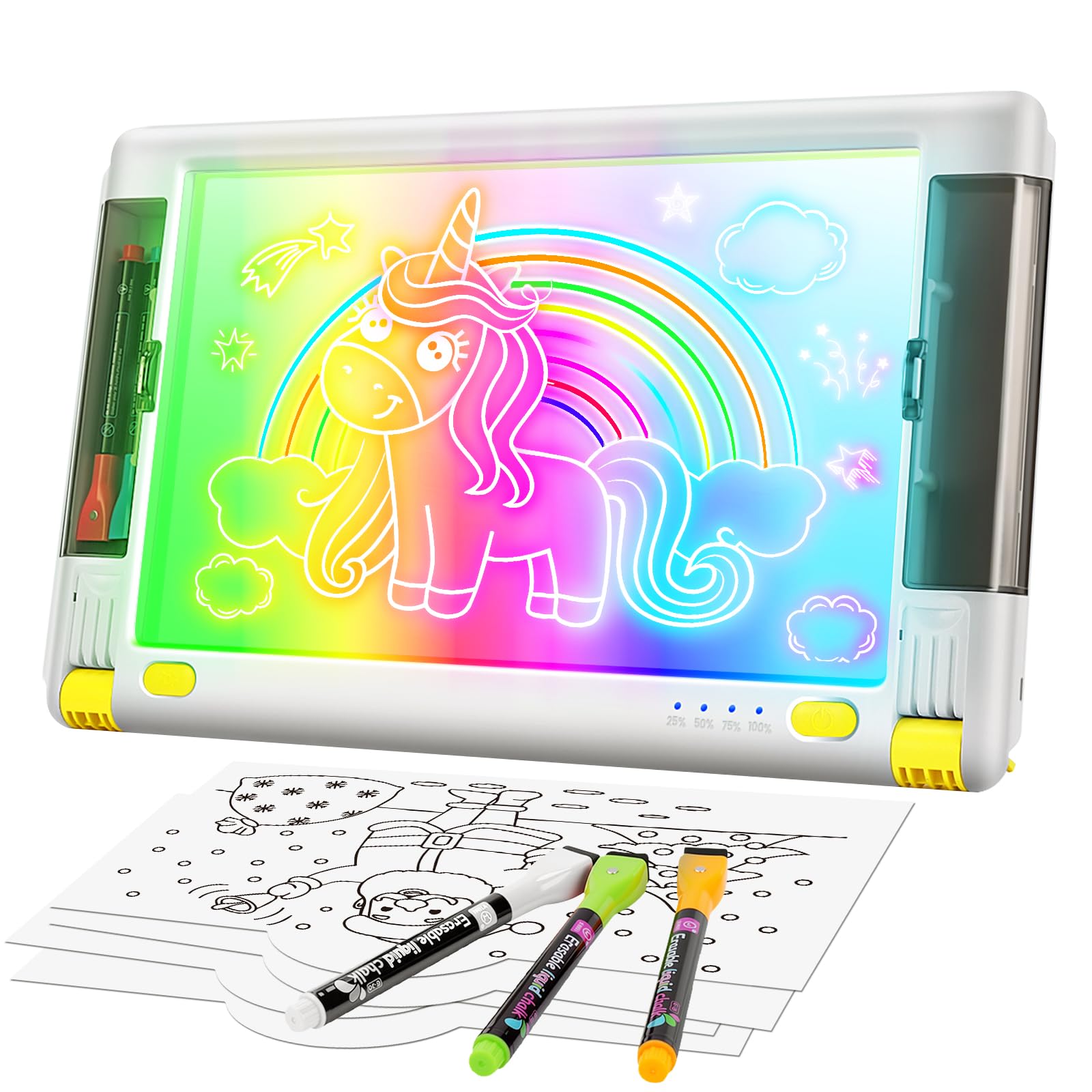 LED-Zeichentafel Wiederaufladbare, 15 Zoll 9 Farben Lichteffekte Neon Kunst Schreib-Tablet zum Nachzeichnen für Kinder, Notiztafel Kreatives Skizzen Geschenkspielzeug für Teenager, 5 Marker