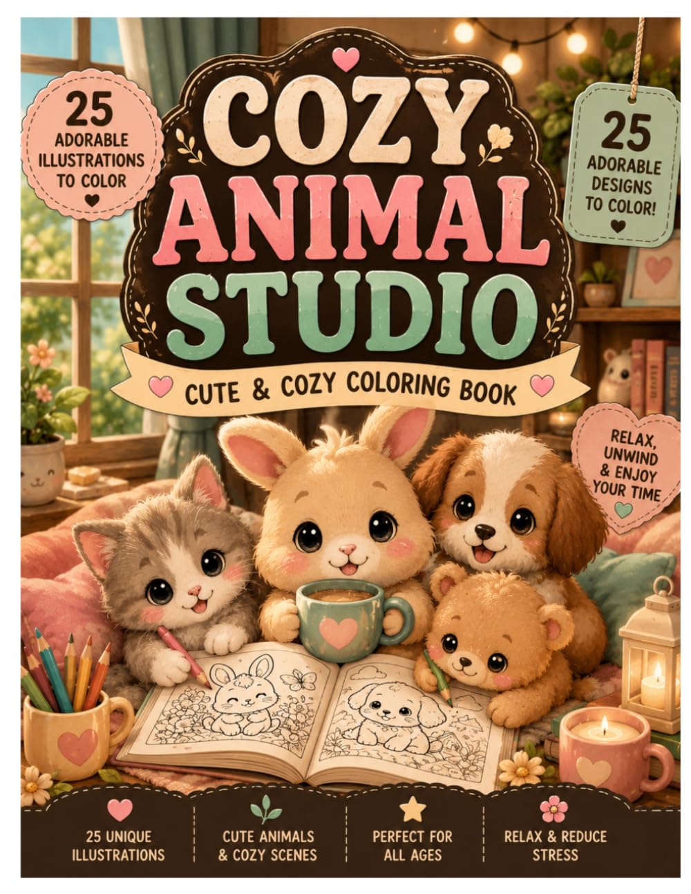 Cute Animals Coloring Book: Fun and Relaxing Coloring Pages for Kids and Adults