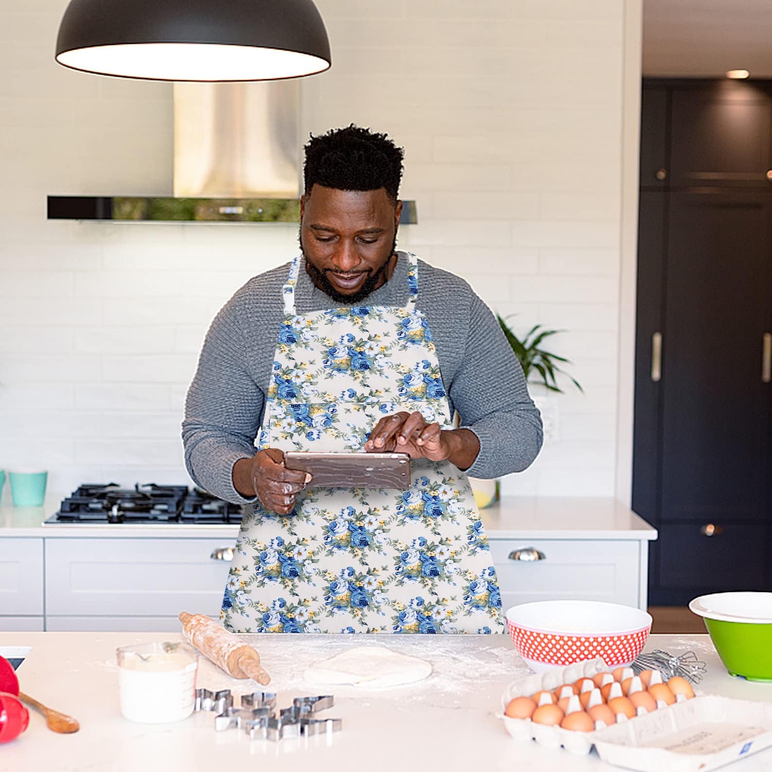 LOLOMLO Oversize Canvas Cotton Apron, Extra Large Aprons with Long Strap, Adjustable Neck Tear Resistant Plus Size aprons - Image 8