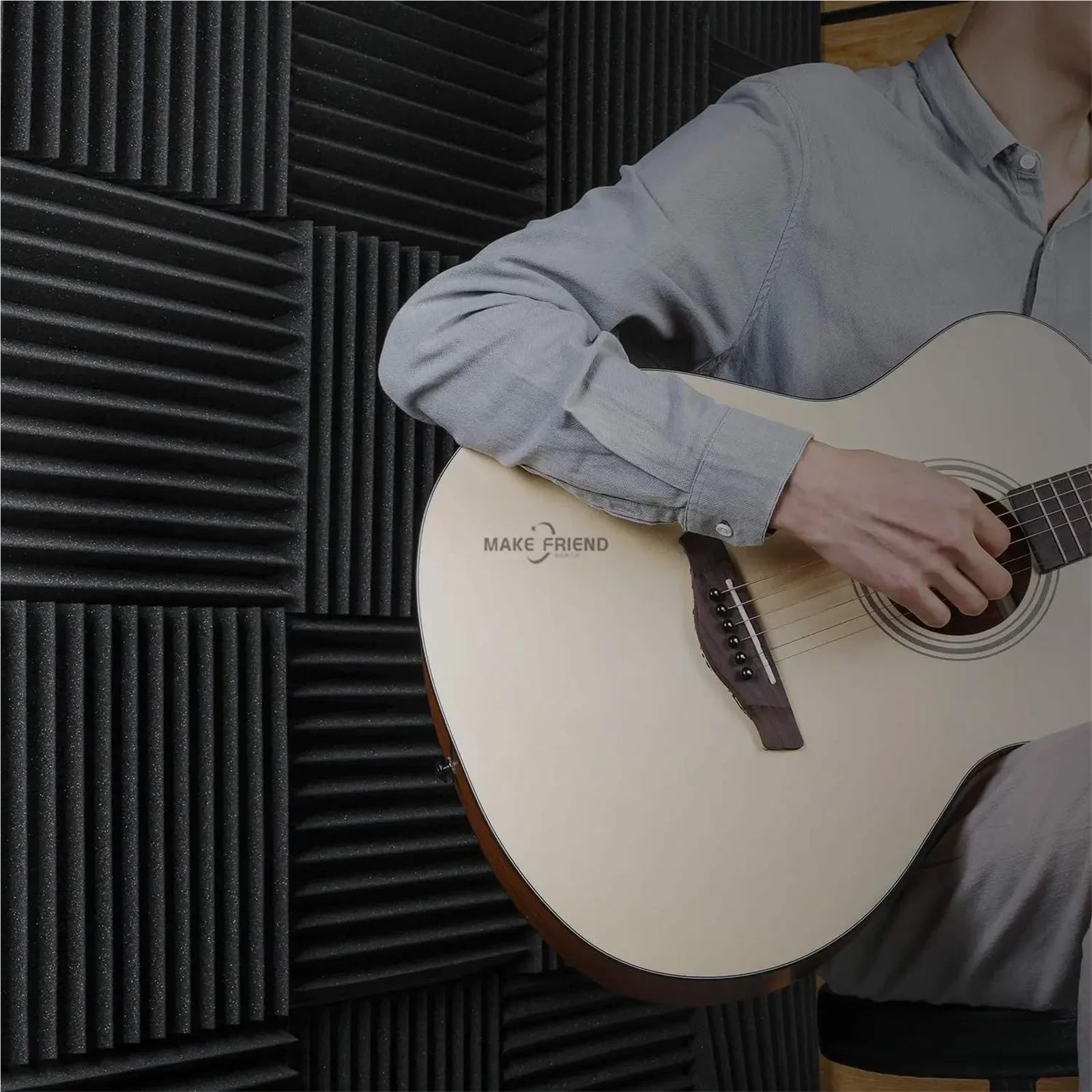Paquete de 50 paneles acústicos estudio 1 "X 12" X 12 ", cuña espuma a prueba sonido, Panel absorbente, aislamiento acústico Para amortiguar el sonido(25Black25Blue)