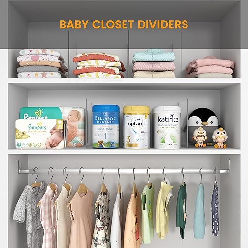 Miniatura 9 de OKPOW Separadores de estantes acrílicos para organización del armario paquete de 8 separadores de estantes transparentes altos y duraderos para ropa