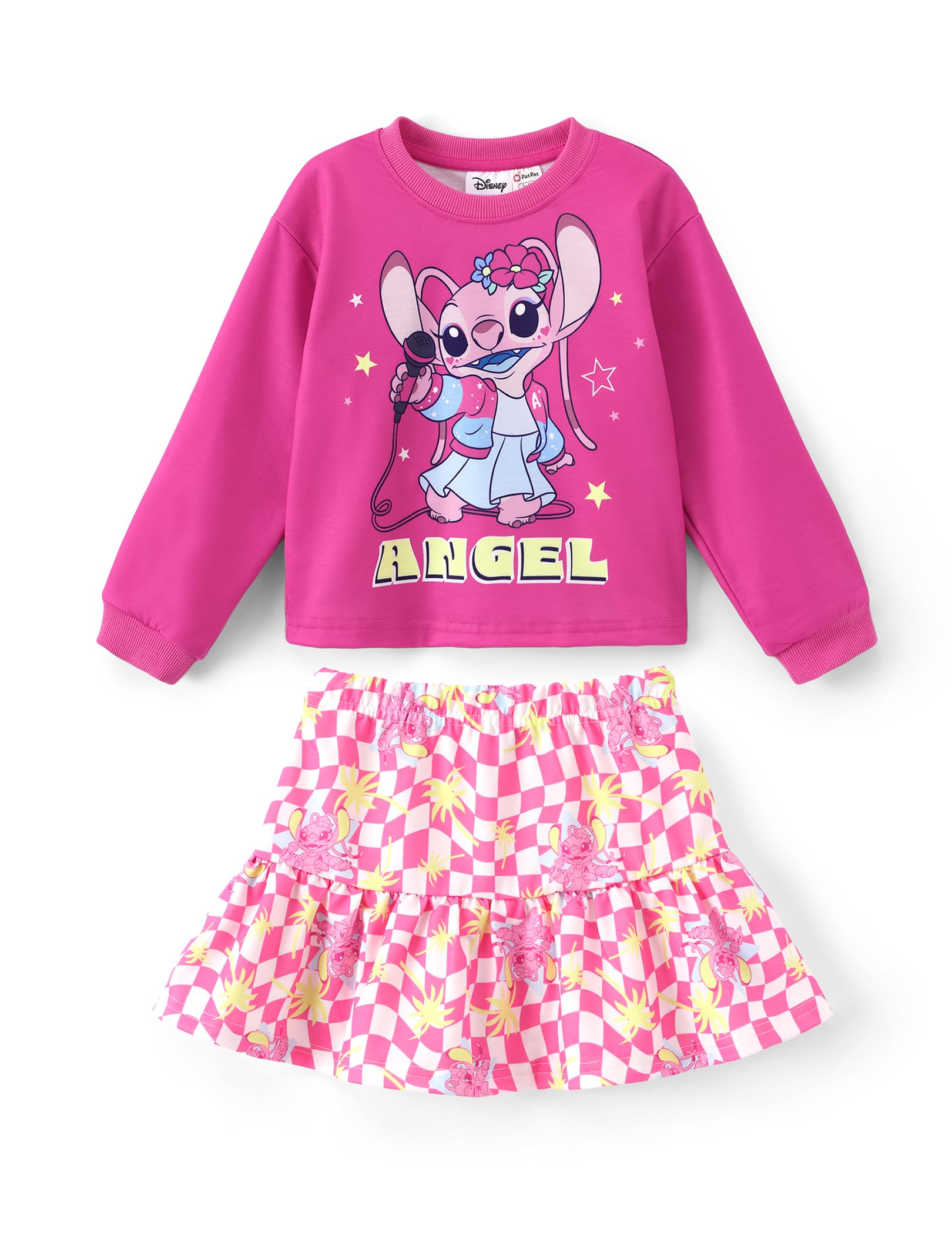 Disney Girls' 2-Piece Outfit Sweatshirt Top &amp; Pleated Skirt Set 2-9Y